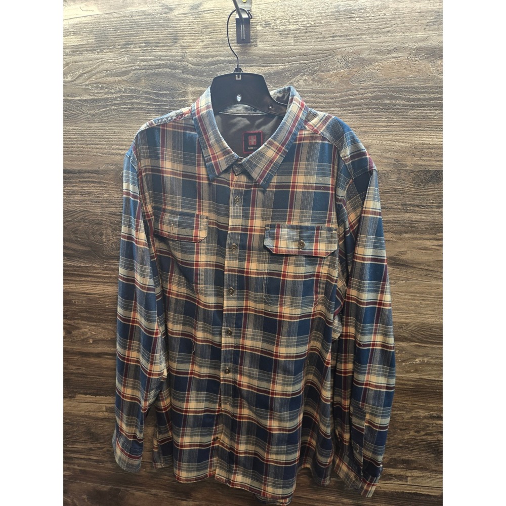 Swiss‎ Tech Mens 2XL Blue Red Plaid Flannel Long Sleeve Button Down Work Shirt
